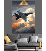 Gökyüzünde Uçan Savaş Jet Uçağı Dekoratif Kanvas - Mdf Ahşap Tablo