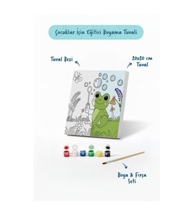 Sevimli Kurbağa Temalı Çocuk Boyama Tuvali – Şövalesiz Eğitici Boyama Seti 20x20 cm