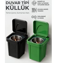 YEŞİL Çöp Kutusu Tasarımlı Duvar Küllüğü Kapaklı Dekoratif Balkon Ofis Kül Tablası Paslanmaz Haznel