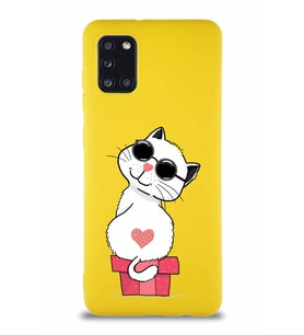 Samsung Galaxy A31 Soft Premier Kapak Coolcat Tasarımlı Silikon Kılıf - Sarı (Şeffaf)