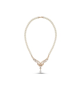 Koç Başı Zirkon Taşlı İnci Kolye (Rose)