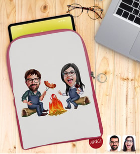 BK Gift Kişiye Özel Sevgililer Karikatürlü Taşınabilir Koruyucu Tablet Kılıfı & Organizer Çanta - Pembe-95