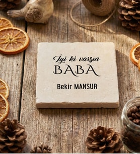 Kişiye Özel Babaya Hediye Bardak Altlığı Babalar Günü Hediyesi (Krem)