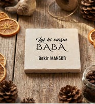 Kişiye Özel Babaya Hediye Bardak Altlığı Babalar Günü Hediyesi (Krem)