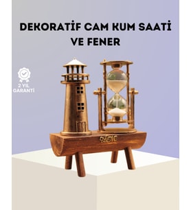 Dekoratif Ahşap Kum Saati ve Deniz Feneri Figürlü Masa Süsü – Şık ve Fonksiyonel Tasarım