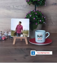Diyaliz Teknikeri Fotoğraflı Dekoratif Taş, Ahşap Altlıklı Türk Kahvesi Fincanı Hediye Diyaliz Teknikerine Hediye (Model 3)