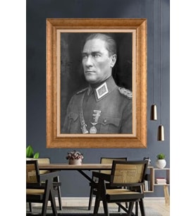 Altın Varaklı Çerçeveli Paspartulu Atatürk Tablo nh175 (Gold)