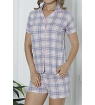Kadın Şortlu Pijama Takımı Kısa Kollu Düğmeli Cepli Pamuk Likralı Pembe