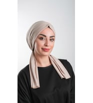 Bej Pratik Hazır Geçmeli Tesettür Bone Kesik Elyaf Sade 2111_12