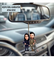 Kişiye Özel 2 Kişilik Kadın Polis Erkek Asker Karikatürlü 10 cm MDF Araç Dikiz Aynası Süsü - Askere ve Komutana Hediye Asker Hediyesi