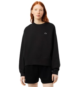Lacoste Oversized Cotton Womens Sweatshirt Bol Kesim Bisiklet Yaka Pamuklu Kadın Sweatshirt Siyah