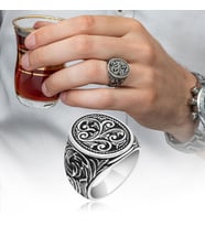 Oyma Desenli Oval Taşsız 925 Gümüş Erkek Yüzük