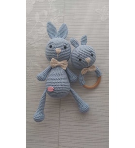 Sevimli Tavşan ve Çıngırak Amigurumi Organik Oyuncak