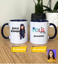 Kişiye Özel Karikatürlü Polis Hediye Kupa Bardak Kadın Polise Polisler Günü Hediyesi (Lacivert)