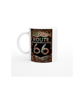 Tuğla Duvar Üzerinde Route 66 Baskılı Kupa Bardak