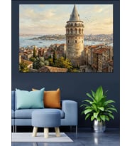 İstanbul Galata Kulesi Şehir Manzarası Dekoratif Kanvas - Mdf Ahşap Tablo