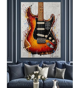 Alev Desenli Elektro Gitar Dekoratif Kanvas - Mdf Ahşap Tablo