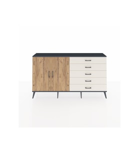 Arges Konsol 4 Raflı 5 Çekmeceli 2 Kapaklı 176x30x99 Antrasit-Çam/Aytaşı
