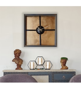 Markakanvas Ahşap ,Metal Altın(Gold)Renkli Duvar Saati 50x50cm