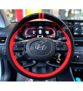 Hyundai i10 Dikme Direksiyon Kılıfı Parlak Siyah Kırmızı Detaylı Kırmızı Çift Yüzük ve Dikiş 2020-2026