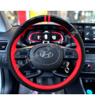 Hyundai i10 Dikme Direksiyon Kılıfı Parlak Siyah Kırmızı Detaylı Kırmızı Çift Yüzük ve Dikiş 2020-2026