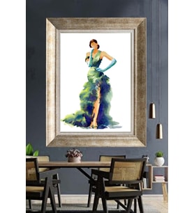 Tablore Suluboya Yeşil Elbiseli Kadın Figurü Çerçeveli Kanvas Tablo Modern Moda Duvar Dekoru