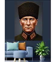 Atatürk Kalpaklı Renkli Portre Dekoratif Kanvas - Mdf Ahşap Tablo