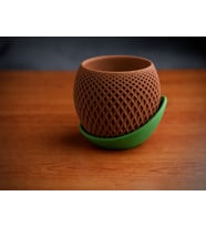 3D Baskı Küre Saksı - Kafes Dokulu İki Parçalı Dekoratif Saksı - Kahverengi-Yeşil