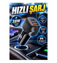 38W PD Destekli Type-C ve USB Portlu Araç İçi Hızlı Şarj Cihazı