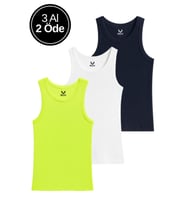 Kadın 3'lü Paket Lacivert-Beyaz-F. Yeşil Sıfır Kol Kaşkorse Body-Bisiklet Yaka %100 Pamuk Atlet Bluz