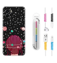 Vivo Y15S Y32 Y33S Y51 Y53S Kılıf Kablo Koruma Spiral Silikon Space Woman 1311