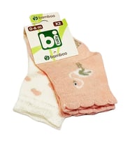 Bibaby Bambu Bebek Çorabı 2 li 0-6 Ay - Beyaz Kuğu - Pembe