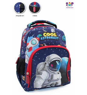 2 Gözlü Jet Cool Astronot Anaokulu Çantası - Erkek Çocuk Çanta Kreş Çantası - Astronot Çanta (Çok Renkli)