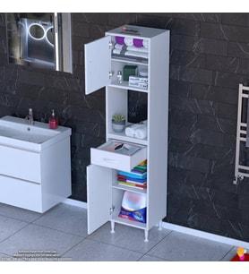 Modilayn ARDA Banyo Dolabı 35x173x32,5cm 1 çekmece 2 kapak ve 5 raflı İhtiyaca uygun kolay kurulum