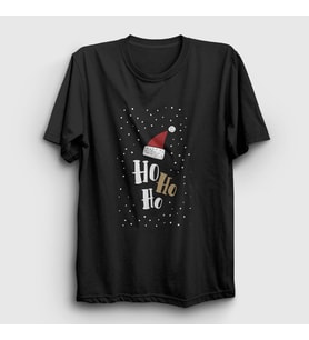 Presmono Unisex Siyah Ho Ho Ho Noel Baba Santa Claus Yılbaşı T-Shirt 269620tt