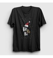 Presmono Unisex Siyah Ho Ho Ho Noel Baba Santa Claus Yılbaşı T-Shirt 269620tt