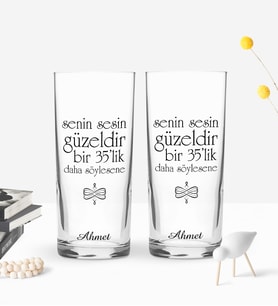 BK Gift Kişiye Özel Renkli Baskılı Sesin Güzeldir Tasarımlı İkili Rakı Bardağı Seti-1 (Beyaz)