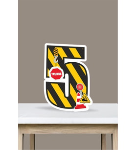 İş Makinaları Temalı Ayaklı Rakam Pano - 5 Yaş (40 cm)