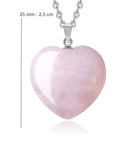 Sertifikalı Kalp Model Gerçek Pembe Kuvars Taşı Kolye (Çok Renkli)