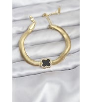316L Çelik Gold Renk Siyah Yonca Model Zirkon Taşlı Yılan Zincirli Kadın Bilekl - SSSSSS6989-4