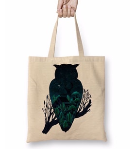 Owl Night Baykuş Bez Çanta Uzun Saplı