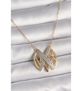 316L Çelik Gold Renk Zirkon Taşlı Vintage Model Kadın Kolye - TJ-BKO9762