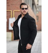Basic Premium Polo Yakalı Kaşe Ceket/Mont - Sadece ve Şık (Siyah)