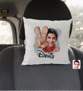BK Gift Kişiye Özel İsimli Erkek Karikatürlü Kare Araç Koltuk Yastığı-33