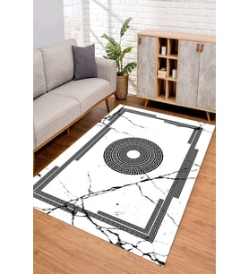 Dijital Kaymaz Taban Yıkanabilir Renkli Salon Halısı Mutfak Halısı Yolluk ND-SD-593 (Beyaz)