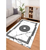 Dijital Kaymaz Taban Yıkanabilir Renkli Salon Halısı Mutfak Halısı Yolluk ND-SD-593 (Beyaz)