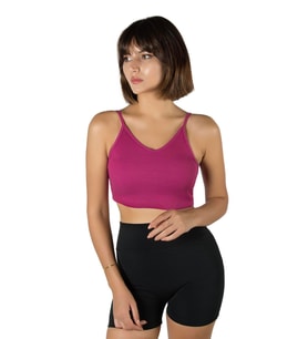 Kadın Fuşya İp Askılı Fitted/Vücuda Oturan Fitilli Örme Crop Top Bluz 23K-TRP-CRP05