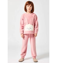 Kız Çocuk Bisiklet Yaka Standart Kol Uzun Kol Regular Kalıp Peluş Örme Pijama Takımı Dayanıklı