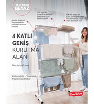 Ceraware Home S4 Premium 4 Katlı BEYAZ Çamaşırlık Made in Korea Tam Katlanır Tekerlekli Çamaşır Kurutmalık