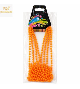 Neon Turuncu Boncuk Kolye 80 cm – Retro 80’ler 90’lar Parti Aksesuarı